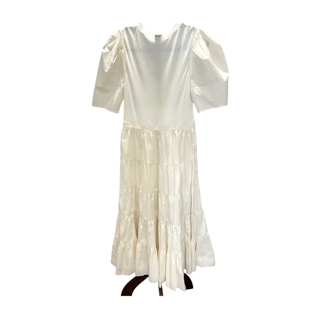 Ulla Johnson S Cotton Poplin Puff Sleeve Rory Dress Tiered Midi Ivory White $425 - Picture 5 of 11